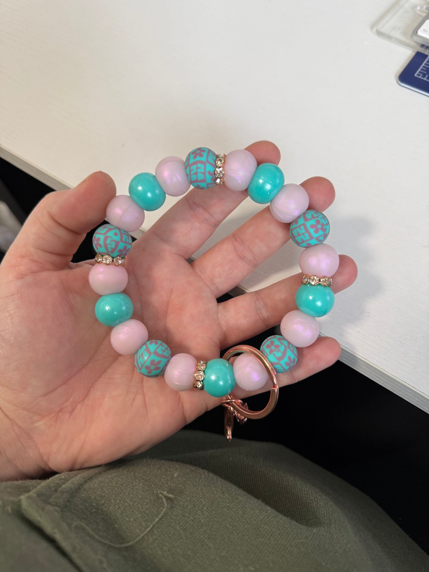 RTS turquoise mama print wristlet